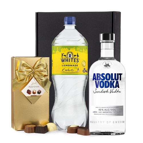 Absolut Blue Vodka 70cl with R. White’s Lemonade & Chocolates Gift Box | Spirit Mixer Set